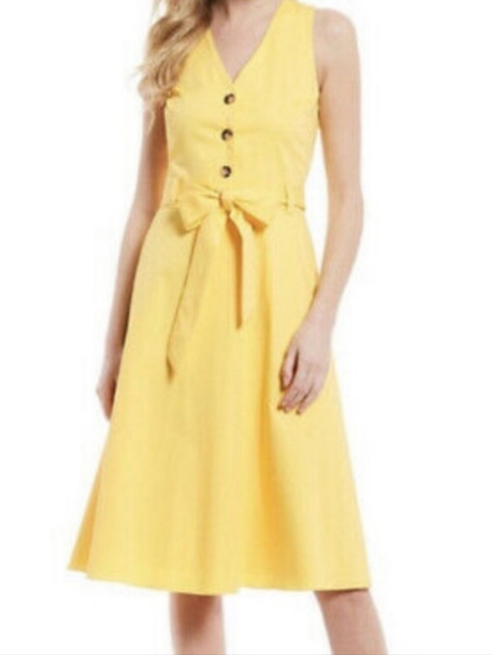 ANTONIO MELANI Yellow V-Neck Tie-Waist Midi Dress